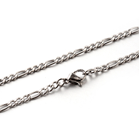304 Stainless Steel Figaro Chain Necklaces, with Lobster Claw Clasps, 23.6 inch(599mm), 3x1mm