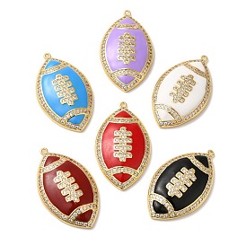 Rack Plating Brass Enamel with Cubic Zirconia Pendant, Cadmium Free & Lead Free, Long-Lasting Plated, Rugby