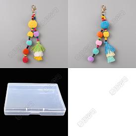 2 Stück 2 Farben, bunte Boho-Pompon-Ballquaste, Polyester-Anhänger-Dekorationen mit Holzperle für Frauen, für keychain auto schlüsselanhänger handtasche geldbörse anhänger