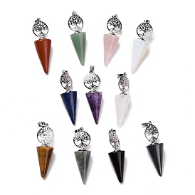 Драгоценный камень большие кулоны, латунная фурнитура с платиновым покрытием, конус, без кадмия и без свинца