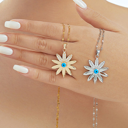 Винтажные элегантные латунные микропаве прозрачные кубические циркониевые эмалевые ожерелья с ромашками и сглазом для женщин