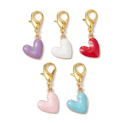 Heart Alloy Enamel Pendant Decoration, with Lobster Claw Clasps