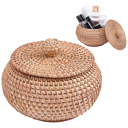 Boîte de rangement ronde en rotin tressé avec couvercle