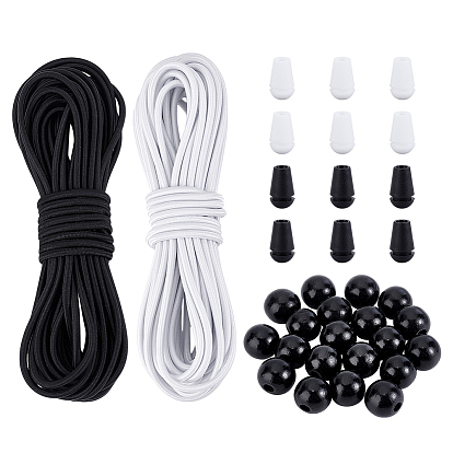 Комплекты фурнитуры из резинового эластичного шнура, пластиковых наконечников и бусин из натурального дерева