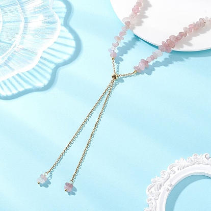 Регулируемые ожерелья из бусин из натурального розового кварца, 304 цепочка-слайдер из нержавеющей стали