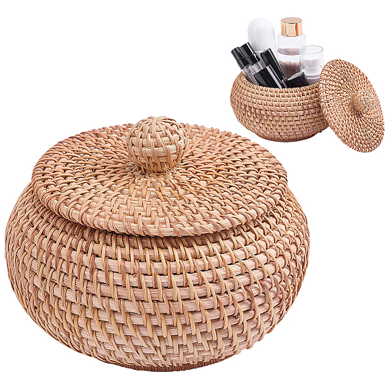 Woven Rattan Round Storage Box with Lid