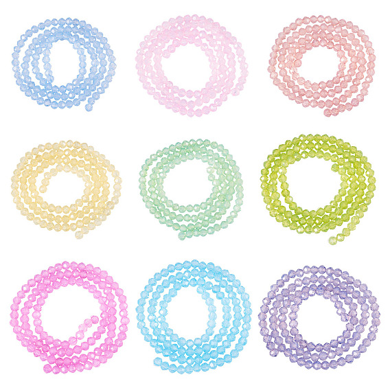 9 нити 9 нити окрашенных в цвет запекания прозрачных стеклянных бусин, имитация Opalite, граненые, круглые