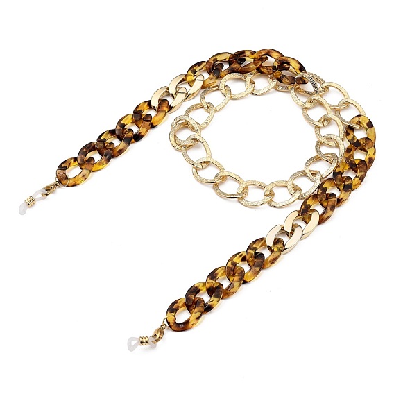 Eyeglasses Chains, Neck Strap for Eyeglasses, with Acrylic & Aluminum & CCB Plastic Curb Chains, 304 Stainless Steel Lobster Claw Clasps and Rubber Loop Ends, Light Gold