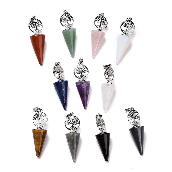 Драгоценный камень большие кулоны, латунная фурнитура с платиновым покрытием, конус, без кадмия и без свинца