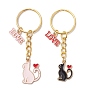 Брелки-подвески из сплава и эмали ко дню святого валентина, с железными разъемными кольцами для ключей, кошелек, украшение для рюкзака, кошка, люблю сердце