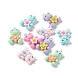 Opaque Resin Pendants, with Platinum Tone Iron Loops, Bear with Flower Charms