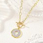 Duo Tone Brass Hollow Coin Pendant Paperclip Chain Necklaces with OT Clasps