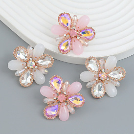 Spring Floral Acrylic Earrings - European and American Style, Alloy with Rhinestone.