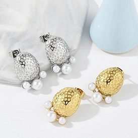 Ионное покрытие (ip) 304 овальные серьги-гвоздики из нержавеющей стали, с искусственным жемчугом из платины для женщин