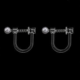 Plastic Clip-on Earring Findings, with Resin Imitation Pearl Beads and Iron Spring