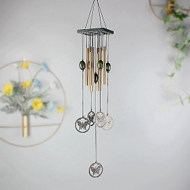 Horse/Fan/Butterfly/Sailboat Alloy Wind Chime, with Wood Square Board and Aluminum Tube, Hanging Ornament