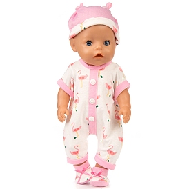 Three-piece Flamingo Pattern Cloth Doll Jumpsuit & Hat & Shoes, for 18 inch Girl Doll Dressing Accessories