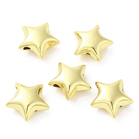Rack Plating Brass Beads, Long-Lasting Plated, Lead Free & Cadmium Free, Star