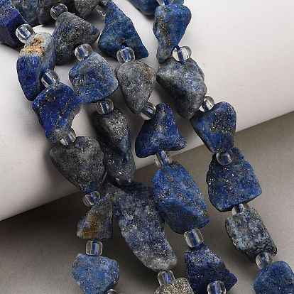 Raw Rough Natural Lapis Lazuli Beads Strands, Nuggets, with Seed Beads