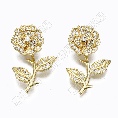 5Stk. Messing Micro Pave klar Cubic Zirkonia Anhänger, Nickel frei, Blume