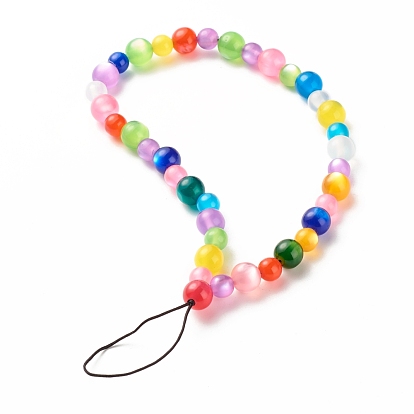 Round Resin Beads Mobile Straps, Imitation Cat Eye, Braided Nylon Thread