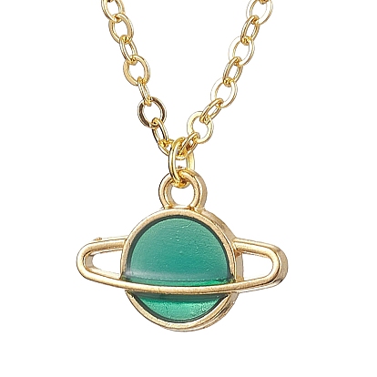 Collares con colgante de planeta esmaltado verde mar claro de aleación para mujer