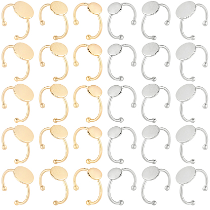 30 Stück 6 Stile verstellbar 304 Edelstahl-Fingerringe Komponenten, Pad-Ring Basis Zubehör, Flachrund