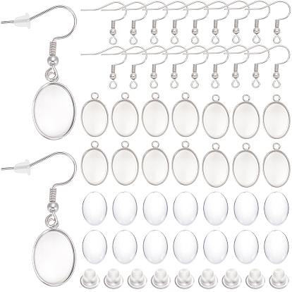 20 шт. 304 крючки для серег из нержавеющей стали, провод уха, с горизонтальной петлей, 20шт 304 подвеска из нержавеющей стали с кабошоном, 20шт прозрачные овальные стеклянные кабошоны, 20 гайки ушные пластиковые