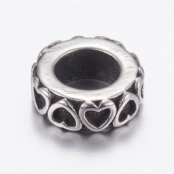 304 Stainless Steel Beads, Flat Round with Heart