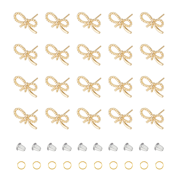 16шт. серьги-гвоздики из латуни с бантом, с вертикальными петлями и открытыми кольцами из нержавеющей стали, шт. 30 и пластиковыми ушками, шт.