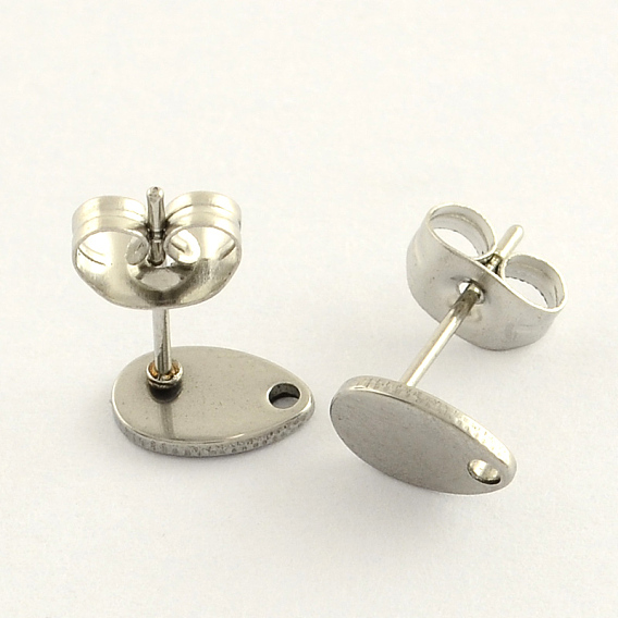 304 Stainless Steel Stud Earring Findings, with Loop and Flat Plate, Teardrop