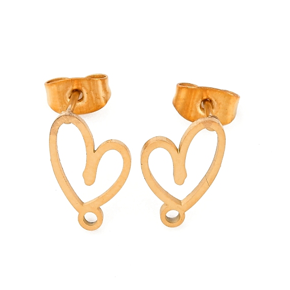 304 Выводы серьги из нержавеющей стали шпилька, с плоской пластиной, сердце, ионное покрытие (ip)