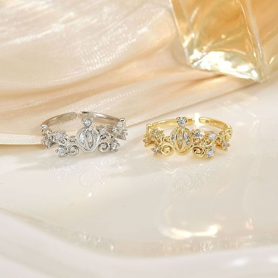 Открытые кольца-манжеты из латуни с микропаве из прозрачных кубических цирконий для женщин, тыква перевозки