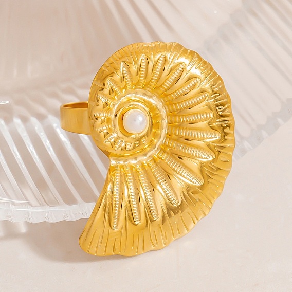 304 из нержавеющей стали манжеты кольца, с пластиковой имитационной жемчужиной, формы раковины