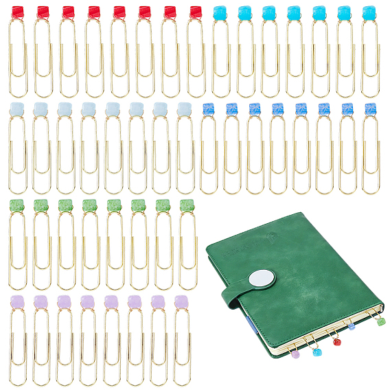 48Pcs 6 Style Metal Paper Clips, with Natural White Jade & Natural Agate, Cube
