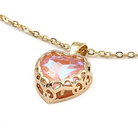 Heart Glass Pendant Necklaces, with Light Gold Brass Cable Chains