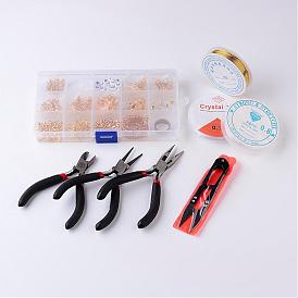 Schmuckzubehör Sets, mit Legierung kautionen / Spangen, eiserne Biegeringe / Ohrringbefunde / Kopfstifte, Messing-Ohrmuttern / Quetschperlen / Ring, Kristallfäden und Zangen-Set