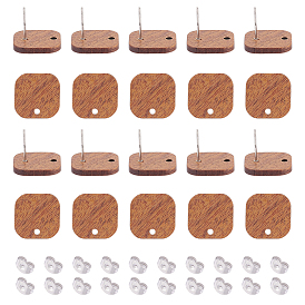 20 пары полукруглых сережек-гвоздиков из орехового дерева, с 40шт 304 фрикционными гайками из нержавеющей стали
