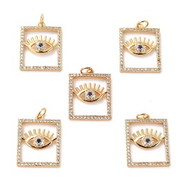 Brass Micro Pave Cubic Zirconia Pendants, Long-Lasting Plated, Cadmium Free & Lead Free, Rectangle with Eye