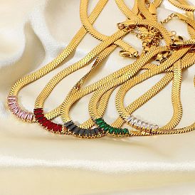 18K Gold Plated Stainless Steel Rectangular Colorful Zircon Blade Chain Necklace - Fashionable