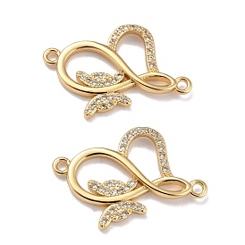 Brass Micro Pave Clear Cubic Zirconia Links Connectors, Infinity with Butterfly