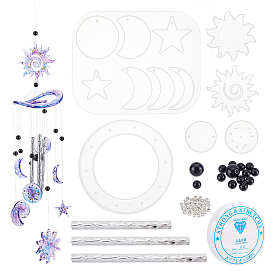 Kits de fabrication de carillons éoliens craspire diy sun & moon & star, y compris les moules en silicone, tube en aluminium, perles acryliques et de fil de cristal