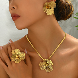 Комплекты из серег, ожерелий и колец из нержавеющей стали для женщин