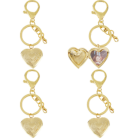 4Pcs Brass Locket Pendant Decorations, with Alloy Lobster Claw Claps and Rings