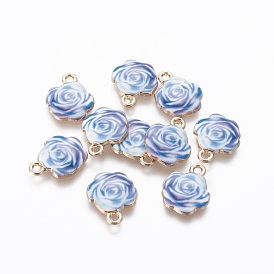 Plaqué or pendentifs en alliage d'émail, fleur, 17x14x2mm, Trou: 1.5mm