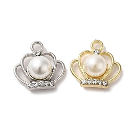 Alloy with Rhinestone Pendants, with ABS Imitation Pearl, Crown Charms