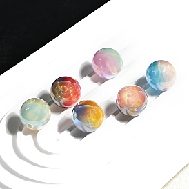 30Pcs Gradient Color & UV Plating Rainbow Iridescent Opaque Resin Beads, with Glitter Power, Round
