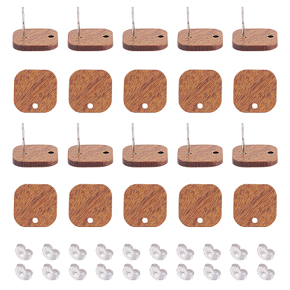 20 пары полукруглых сережек-гвоздиков из орехового дерева, с 40шт 304 фрикционными гайками из нержавеющей стали