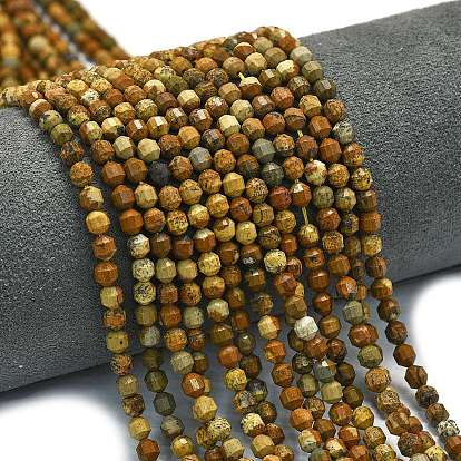 Естественного изображения яшмы бисер нитей, энергетическая призматическая огранка с двойными концами бусины, граненые двухконусные