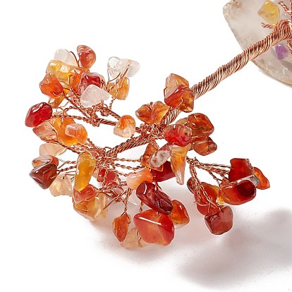 Natural Gemstone Chips and Natural Agate with Mixed Stone Pedestal Display Decorations, Healing Stone Tree, for Reiki Healing Crystals Chakra Balancing, with Rose Gold Plated Brass Wires, Lucky Tree